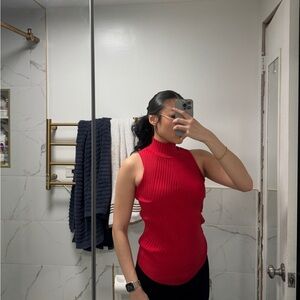 Vintage INC International Concepts Sleeveless Ribbed Mock Neck Top in Red